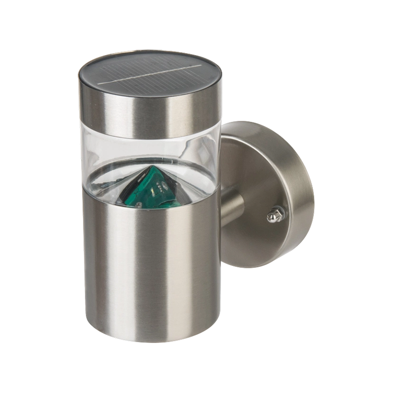 Stainless Steel Cylinder Solar Wall Light with Clear Diffuser Ring