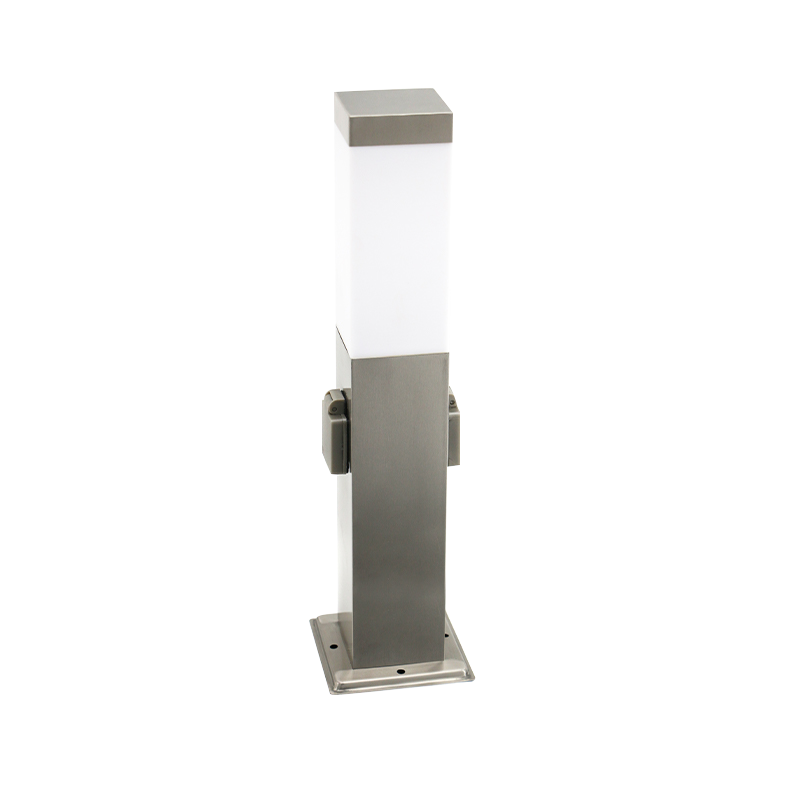 Square Stainless Steel Outdoor Bollard Light with Power Socket
